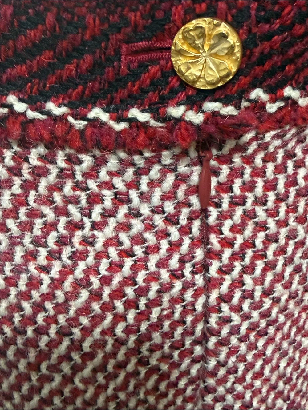 CHANEL Burgundy and Cream Tweed Pencil Skirt